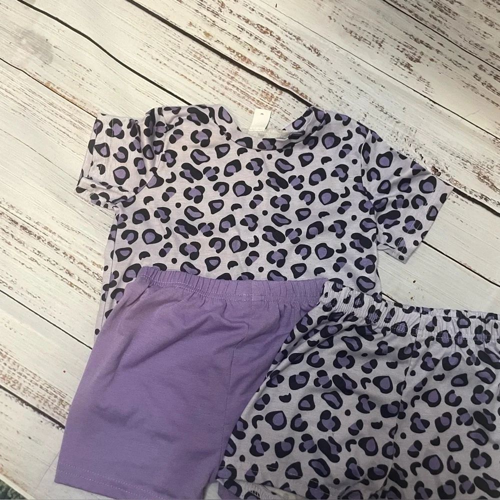 SHEIN Girls 3-Piece Pajama‎ Set Leopard Print Purple Size 4Y